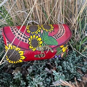 Vibrant Red and Yellow Sunflower Clutch with Strap